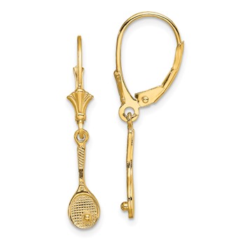 14K Polished Tennis Racquet with Ball Dangle Leverback Earrings