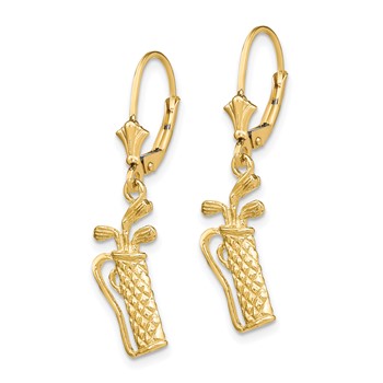 14K Textured Golf Bag Dangle Leverback Earrings — alternate view