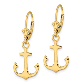 14K 2-D Polished Anchor Dangle Leverback Earrings — alternate view