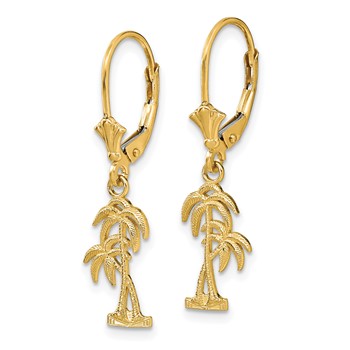 14K Two Palm Trees Dangle Leverback Earrings — alternate view
