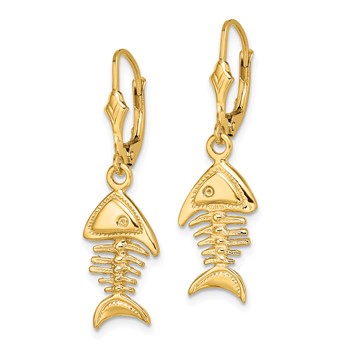 14K 3-D Fishbone Dangle Leverback Earrings — alternate view