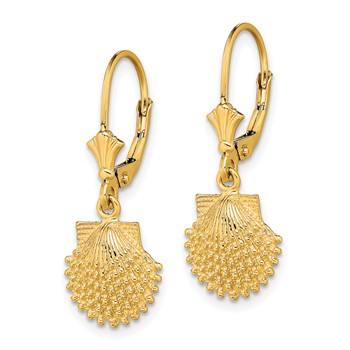 14K 2-D Beaded Scallop Shell Leverback Earrings — alternate view