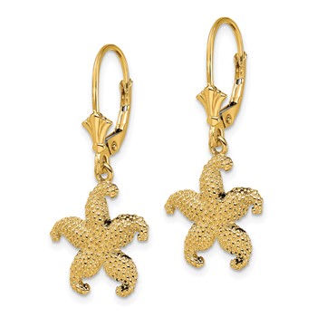 14K 2-D Puffed Starfish Leverback Earrings — alternate view
