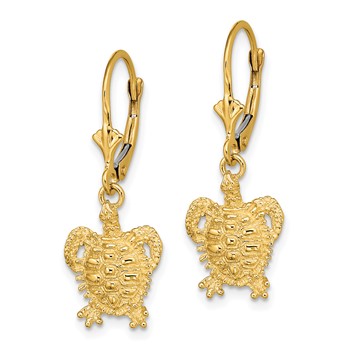 14k Turtle Dangle Leverback Earrings — alternate view
