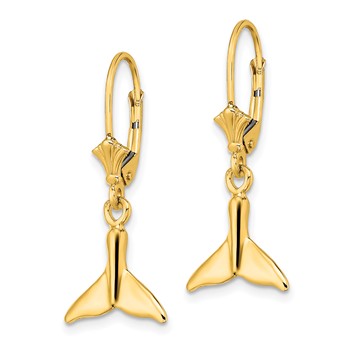 14K Small Whale Tail Dangle Leverback Earrings — alternate view