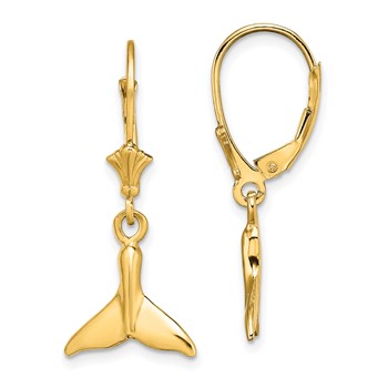 14K Small Whale Tail Dangle Leverback Earrings