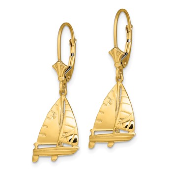 14K 3-D Sailboat Dangle Leverback Earrings — alternate view