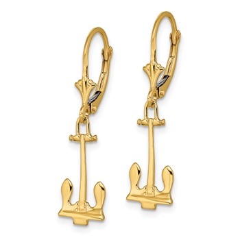 14K Polished Navy T-bar Anchor Dangle Leverback Earrings — alternate view