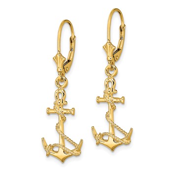 14K 3-D Anchor with Shackle and Entwined Rope Dangle Leverback Earrings — alternate view