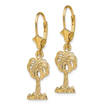 14K Palm Tree Dangle Leverback Earrings — alternate view