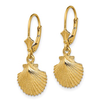 14K 2-D and Textured Scallop Shell Leverback Earrings — alternate view