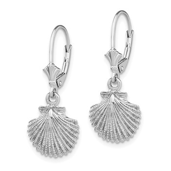 14K White Gold and Textured Scallop Shell Leverback Earrings — alternate view