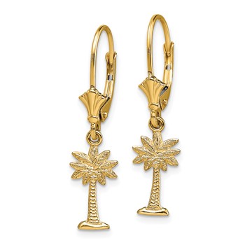14K Palmetto Palm Tree Dangle Leverback Earrings — alternate view