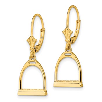 14K 3-D Small Horse Stirrup Leverback Earrings — alternate view