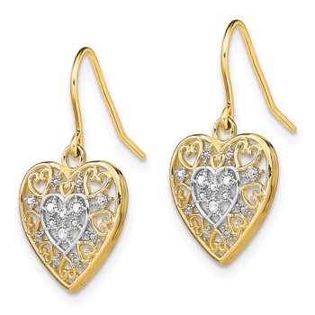 14K and White Rhodium Polished Filigree Hearts French Hook Earrings — alternate view