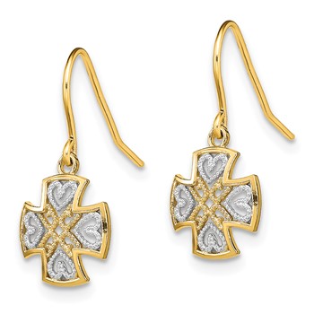 14K and White Rhodium Fancy Cross with Heart Dangle French Hook Earrings — alternate view
