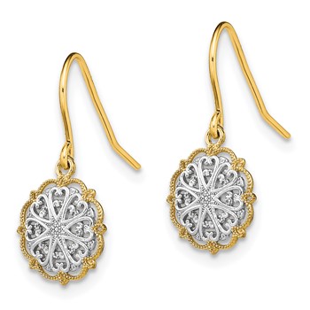 14K and White Rhodium Fancy Medallion Dangle French Hook Earrings — alternate view