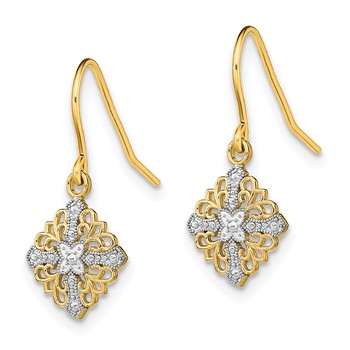 14K and White Rhodium Fancy Square Filigree Dangle French Hook Earrings — alternate view