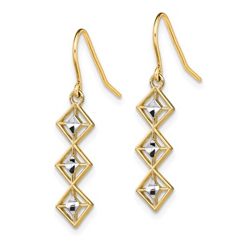 14K and White Rhodium Fancy Diamond-cut Dangle French Hook Earrings — alternate view