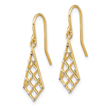 14K and White Rhodium Diamond-cut Criss-Cross Dangle French Hook Earrings — alternate view