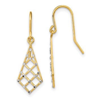14K and White Rhodium Diamond-cut Criss-Cross Dangle French Hook Earrings