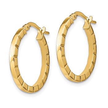 14k 2x21mm Polished Grooved Edge Tube Hoop Earrings — alternate view