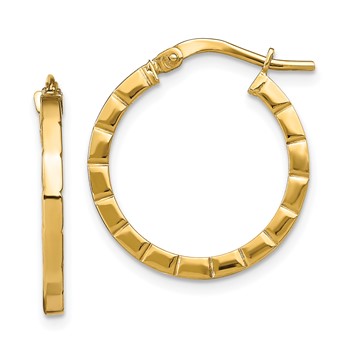 14k 2x21mm Polished Grooved Edge Tube Hoop Earrings