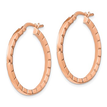14k Rose Gold Striped Edge Hoop Earrings — alternate view