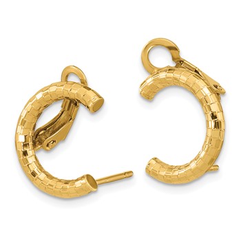 14k Polished & Textured U Shape Clip On & Post Earrings — alternate view