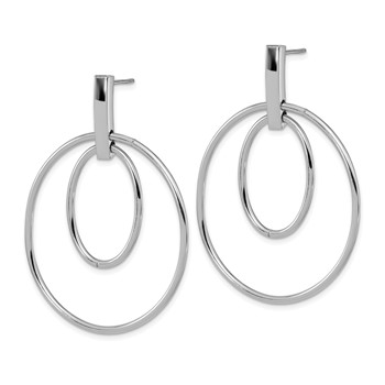 14k White Gold Polished Ovals Dangle Post Earrings — alternate view