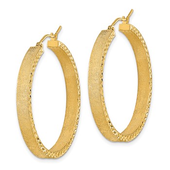 14K 4x35mm Satin with Diamond-cut Edge Tube Hoop Earrings — alternate view