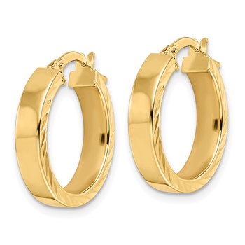 14K 4x18mm Polished with Diamond-Cut Edge Tube Hoop Earrings — alternate view
