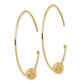 14K Wire Hoops Diamond-cut Bead Earrings — alternate view