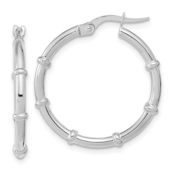 14K White Polished and Fancy Hoop Earrings