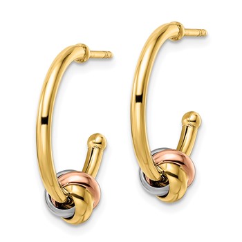 14k White and Rose Gold with Yellow Rhodium Knot J-Hoop Earrings — alternate view