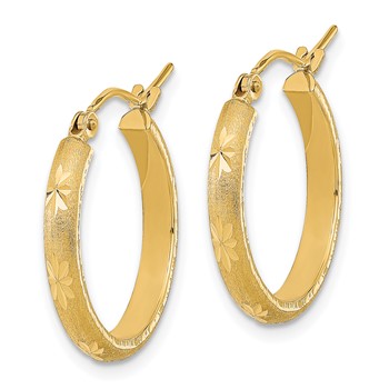 14K Polished and Satin Diamond-cut Hoop Earrings — alternate view