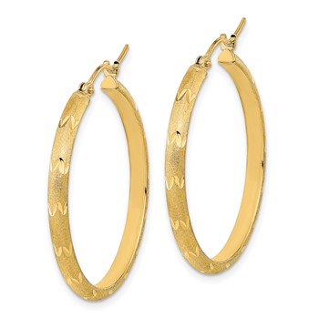 14K Polished and Satin Diamond-cut Hoop Earrings — alternate view