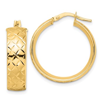 14K Polished Textured Hoop Earrings