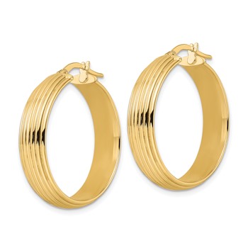 14K Polished Textured Hoop Earrings — alternate view