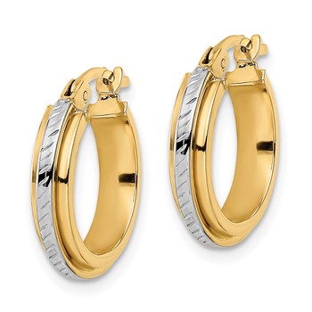 14k w/ White Rhodium Diamond-cut Hoops — alternate view