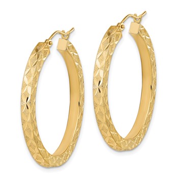 14K Satin Diamond-cut Hoop Earrings — alternate view