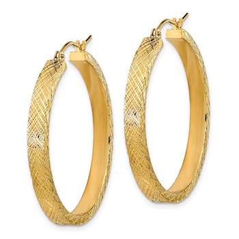 14K Polished and Textured Hoop Earrings — alternate view