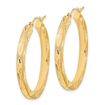 14K Polished and Satin Diamond-cut Hoop Earrings — alternate view
