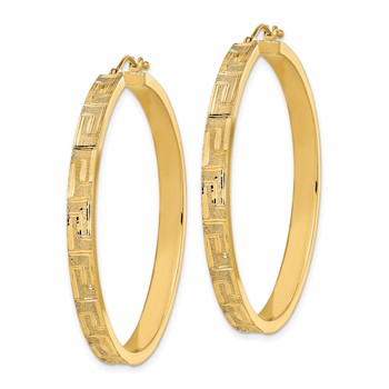 14K Polished and Satin Greek Pattern Hoop Earrings — alternate view