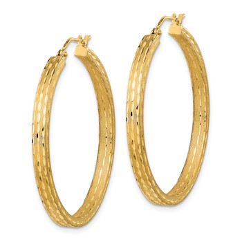 14K Satin and Diamond-cut Hoop Earrings — alternate view