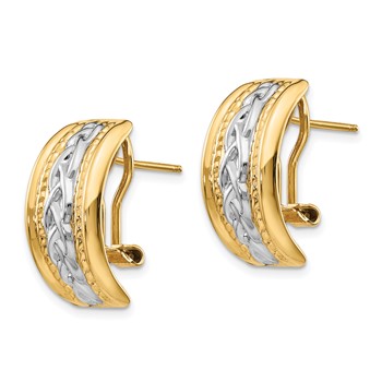 14k and White Rhodium 11.5x20mm Polished Braided Omega Back Post Earrings — alternate view