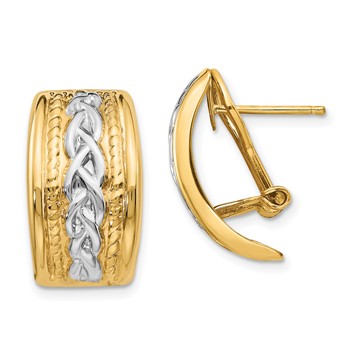 14k and White Rhodium 11.5x20mm Polished Braided Omega Back Post Earrings