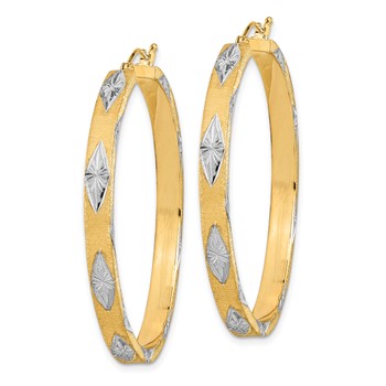 14K White Rhodium Polished Satin Diamond-cut Fancy Hoop Earrings — alternate view