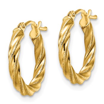 14k Polished & Textured Twisted Hoop Earrings — alternate view