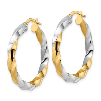 14K & Rhodium Polished Twisted Hoop Earrings — alternate view